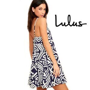 Lulus turn a phrase Navy purple & White Geometric Print Slip tunic Dress XS